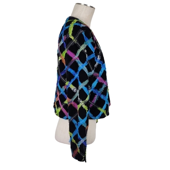 Chicos Open Blazer Size 1 M 8 Abstract Vibrant Rainbow Colors Silk Blend Lined - Picture 3 of 13
